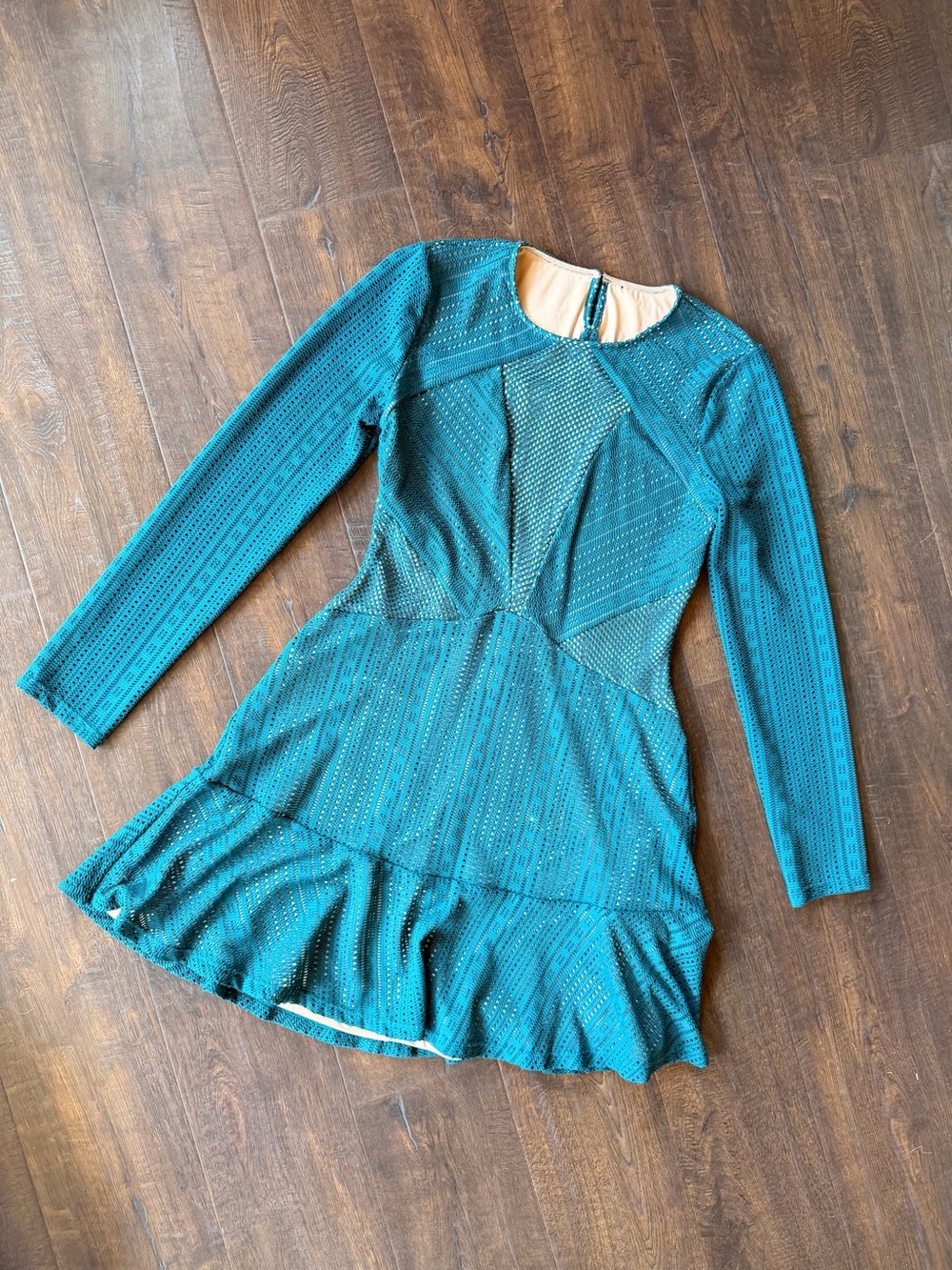BCBGMaxAzria Teal Eyelet Fit-and-Flare Dress